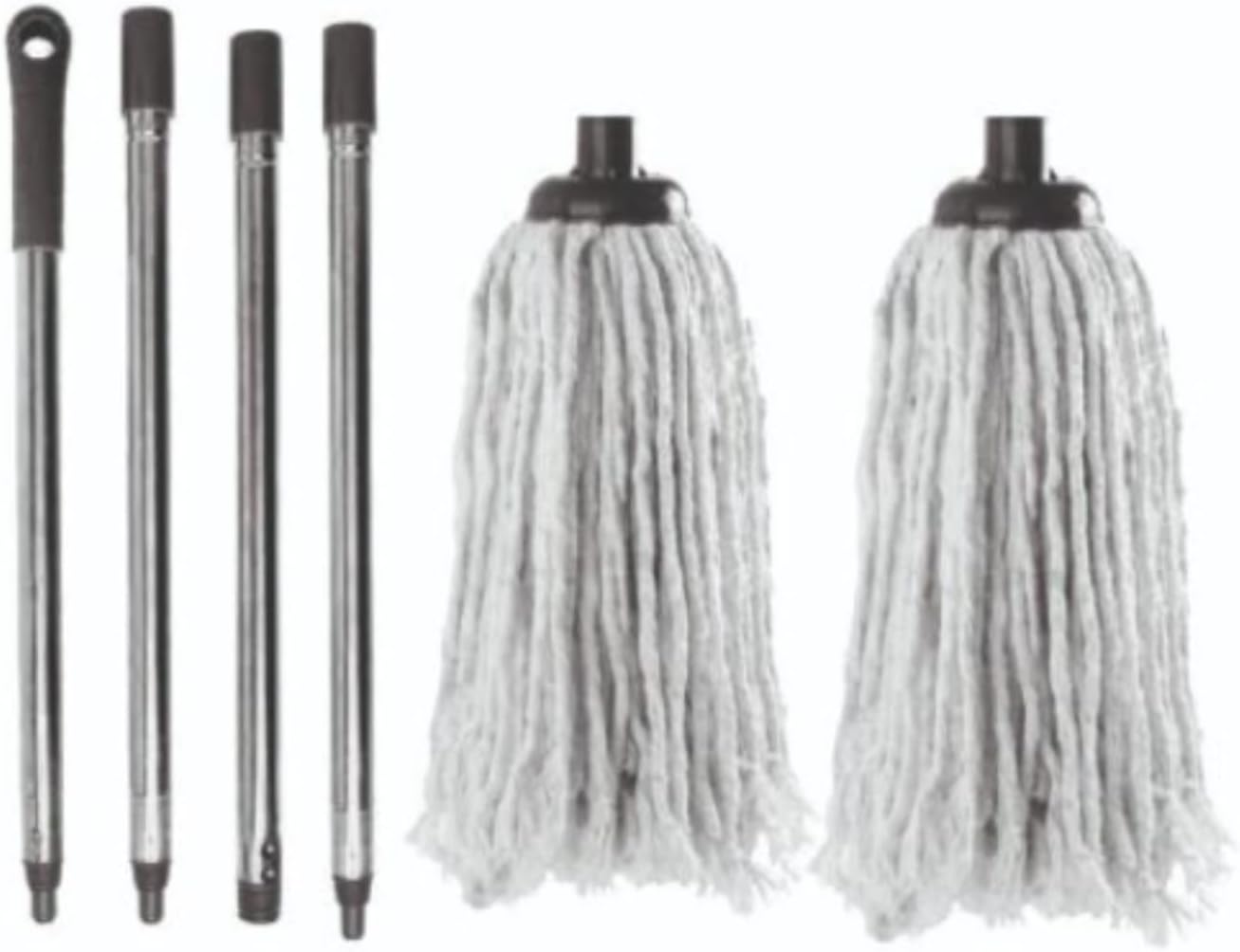 Requisite Needs long cotton floor mop – Looped string mop with detachable head and handle – ergonomic design – lightweight and easy to use – Includes 2 Cotton strings mop heads