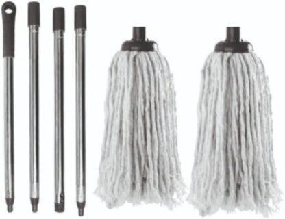 Requisite Needs long cotton floor mop – Looped string mop with detachable head and handle – ergonomic design – lightweight and easy to use – Includes 2 Cotton strings mop heads