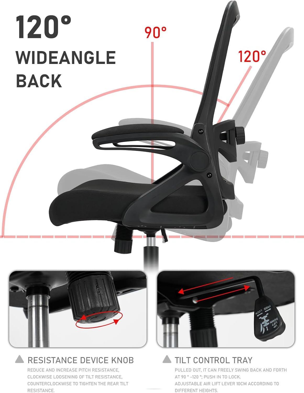 Ergonomic Office Chair with Lumbar Support & Flip-Up Arms – Adjustable Height