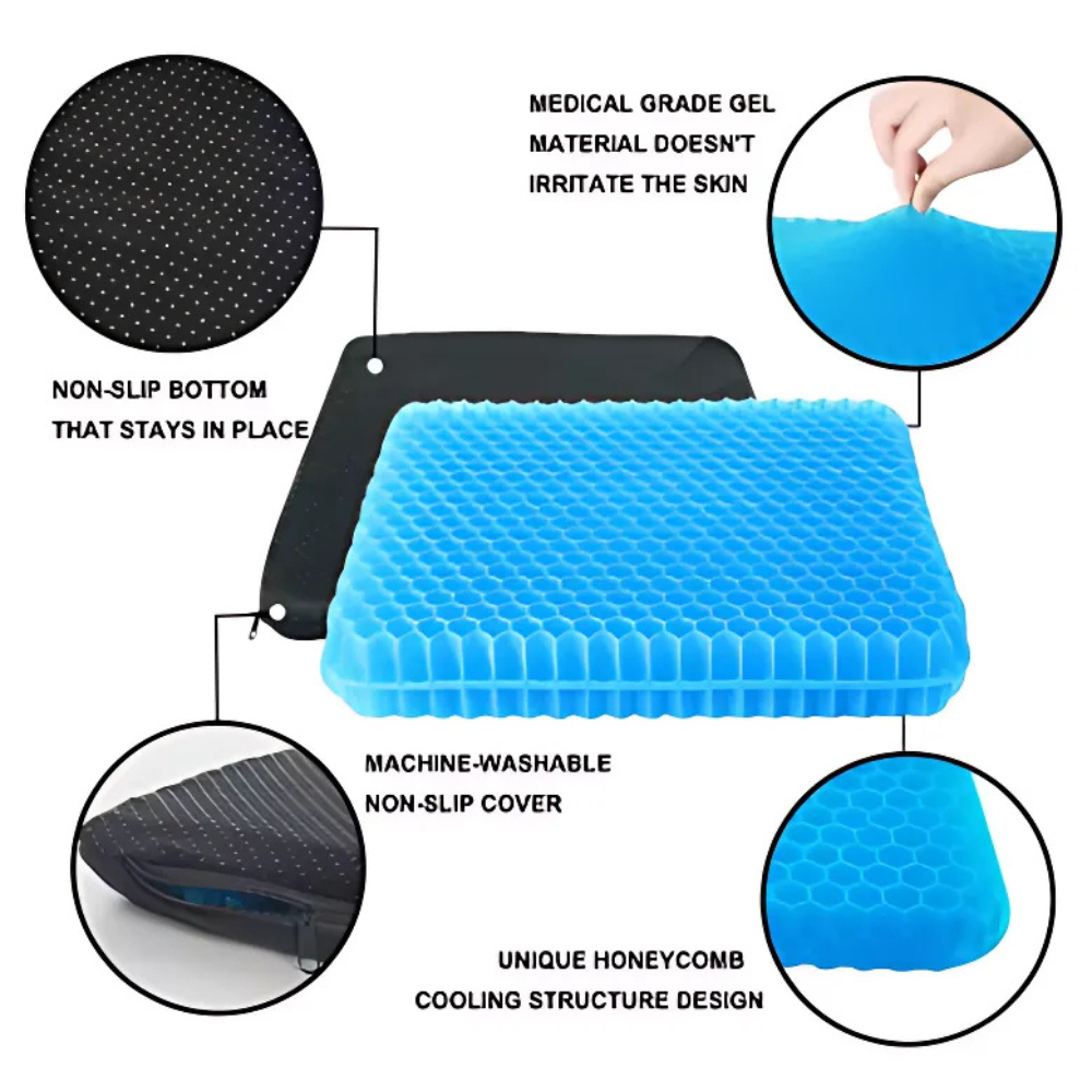 Gel Seat Cushion for Tailbone & Back Pain Relief – Breathable Honeycomb Design