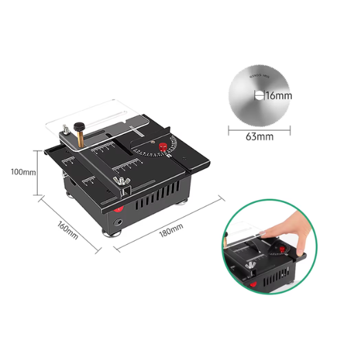 100W Mini Table Saw – Adjustable Speed & Angle, 16MM Depth – Cuts Wood, Plastic & Acrylic