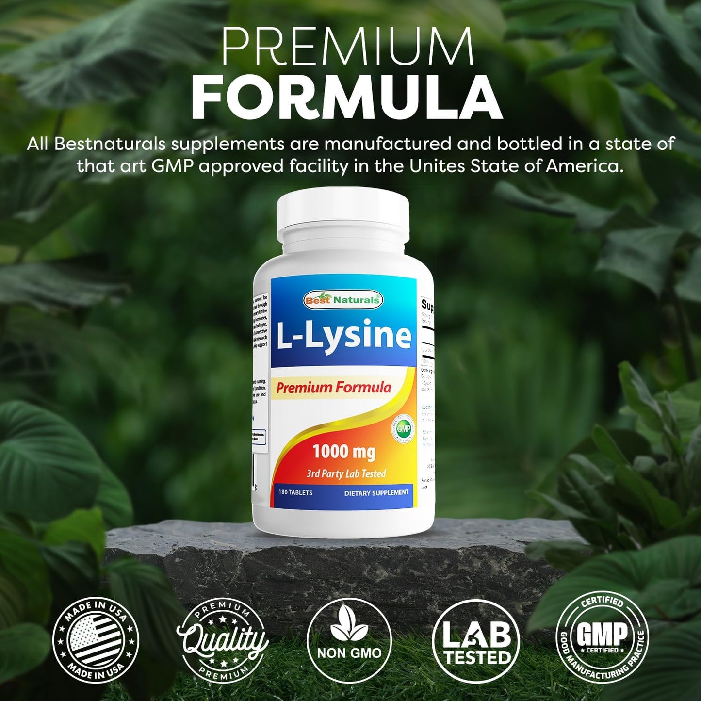 Best Naturals L-Lysine 1000mg – Immune Support Supplement – 180 Tablets