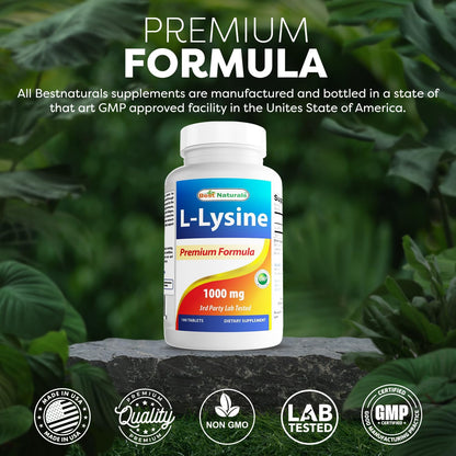 Best Naturals L-Lysine 1000mg – Immune Support Supplement – 180 Tablets