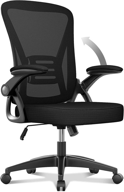 Ergonomic High Back Office Chair with Lumbar Support & Flip-Up Arms for Home Desk