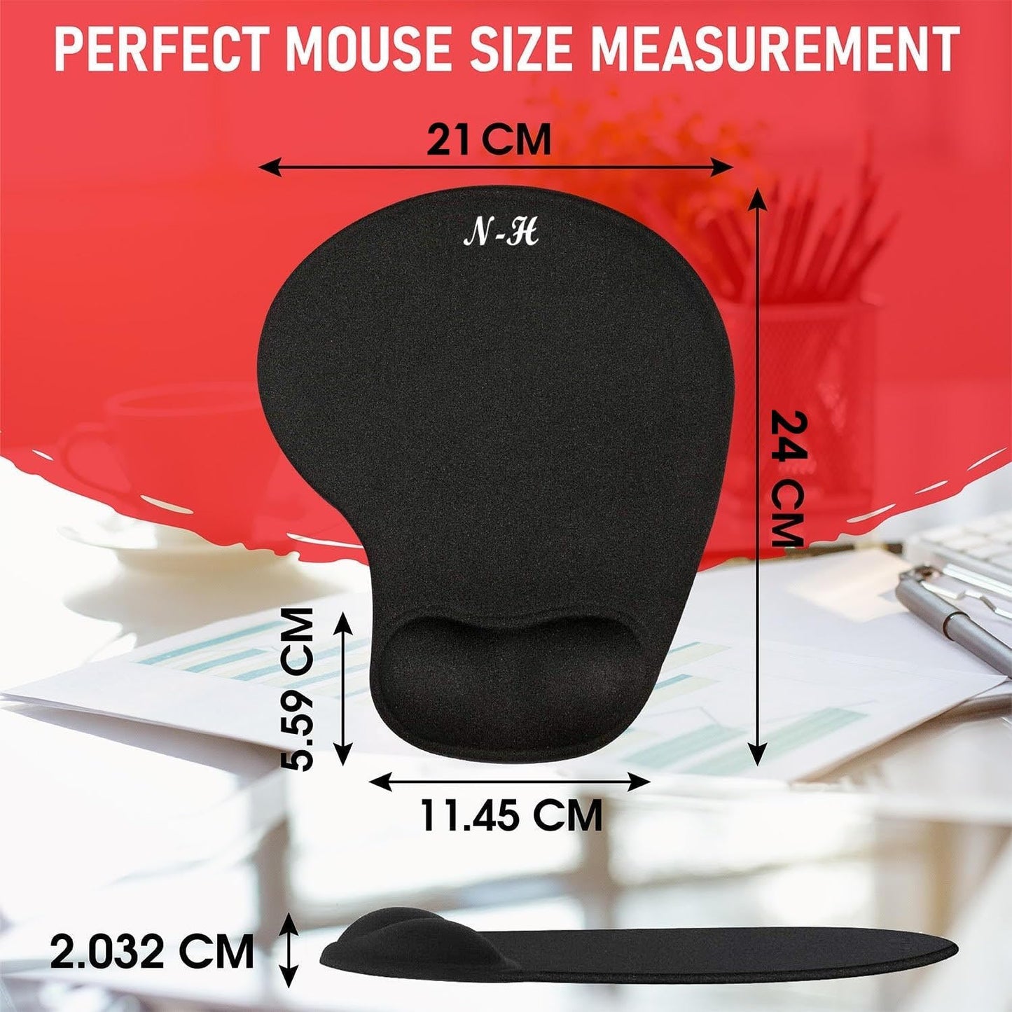 New Horizon Black Anti-Slip Mouse Pad with Gel Wrist Support for PC & Laptop