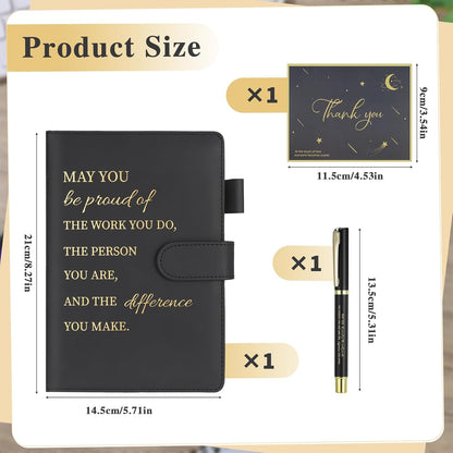 Thank You Gifts Employee Appreciation Gift Inspirational A5 Notebook Pen and Greeting Card Gift Set Friendship Leaving Gifts for Colleagues Women Men Coworker Nurse Teacher Employee (Black)