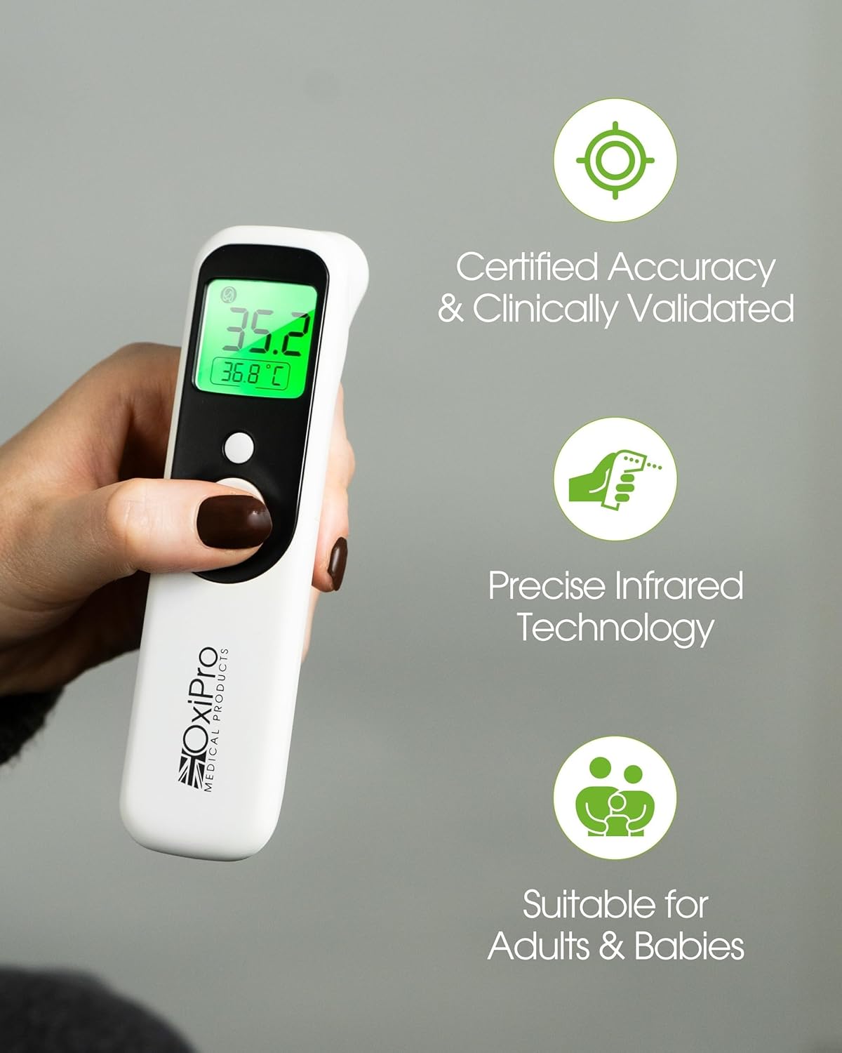 TH1 Infrared Thermometer – Touchless, Forehead & Ear, Baby & Adult, CE Approved