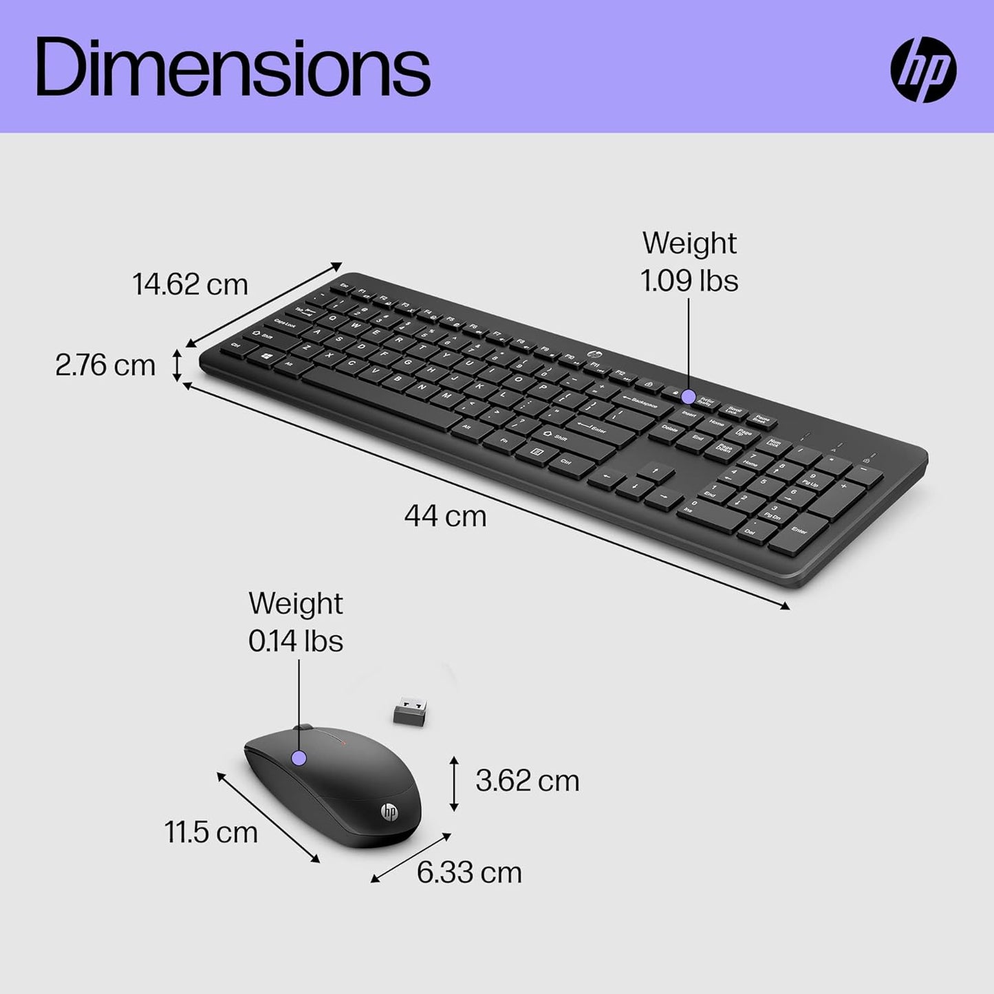 HP 230 Wireless Keyboard & Mouse Combo – 2.4GHz, 1600 DPI, Long Battery Life