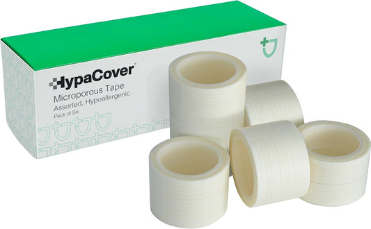 HypaCover Assorted Microporous Medical Tape,Hypoallergenic,Pack of 6 - Surgical Tape Suitable for Securing Dressings and Bandages, Sports Taping, Covering Earrings and Labelling