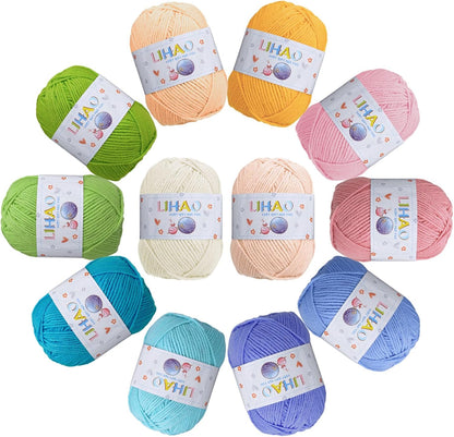 LIHAO 12 x 50g Acrylic Yarn for Knitting, Crochet Yarn Set for Crafts Multicolor Yarn Skeins, Ideal for Beginners Adults Kids Crafts
