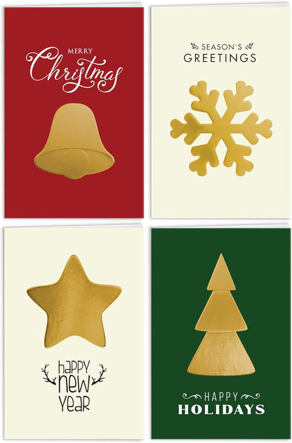 easykart labels Christmas Cards Set - 16 Foiling Holiday Cards with Envelopes – 4 Assorted Designs Boxed for Easy Storage - Bulk Greeting Cards - 4.5 x 6.75 Inch
