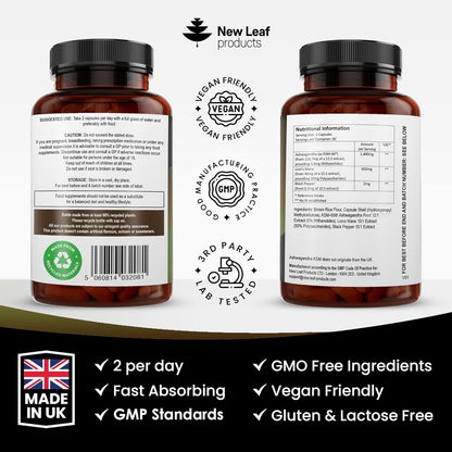 Ashwagandha KSM-66 & Lion’s Mane 2000mg – 120 Vegan Capsules with Black Pepper