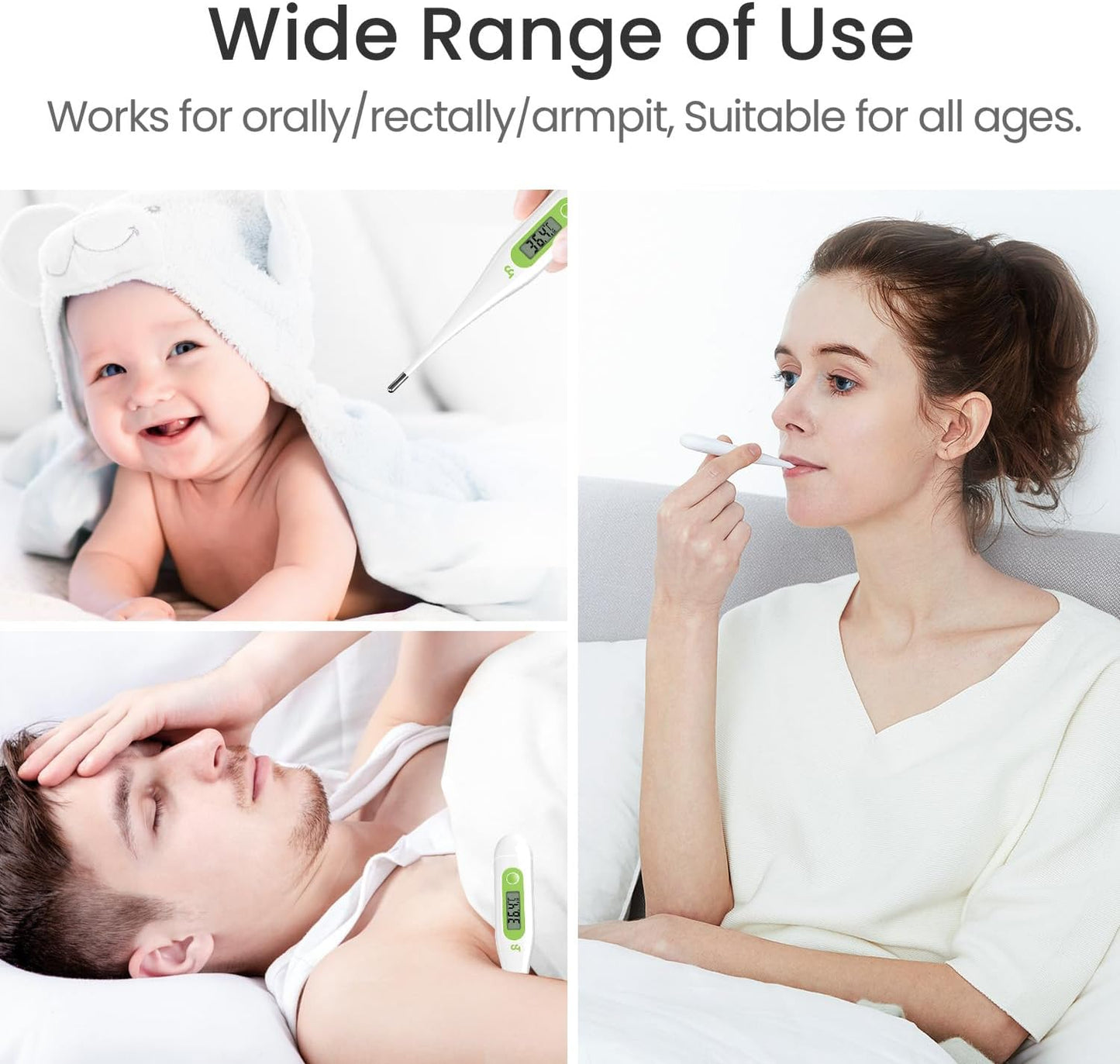 Digital Oral Thermometer for Adults & Kids – Fast, Accurate & Fever Indicator - Green