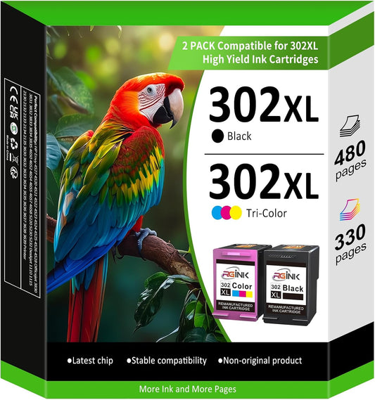 302XL Ink Cartridge Combo for HP 302 – Compatible with Envy, OfficeJet & DeskJet Printers