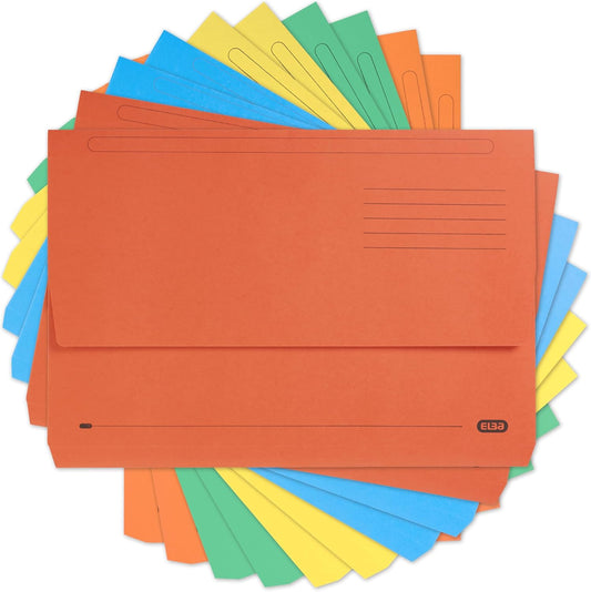 Elba A4+ Foolscap Document Wallets – Assorted Colors, Pack of 10 Durable Folders