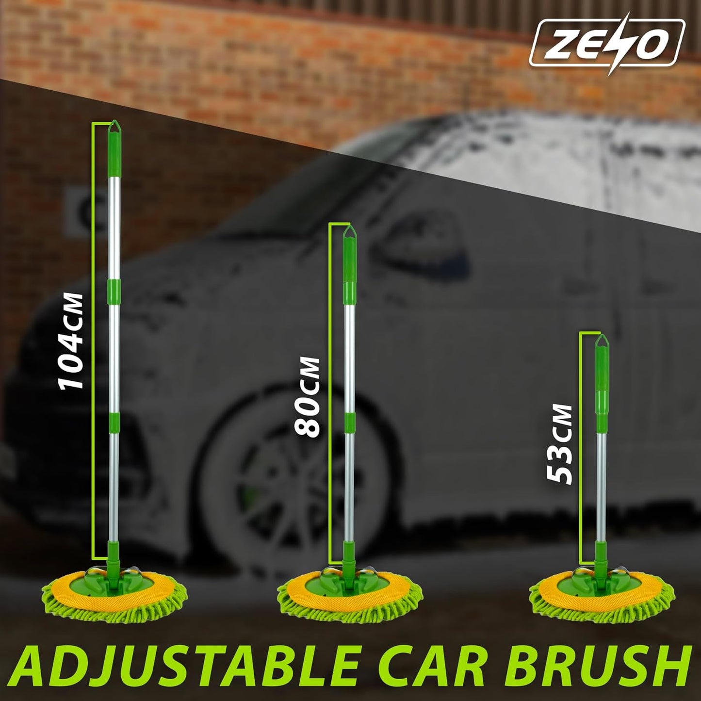 Car Cleaning Brush – Includes 2 Ultra-Soft Mop Heads & Extendable Pole (53–104cm) for Scratch-Free Effortless Shine