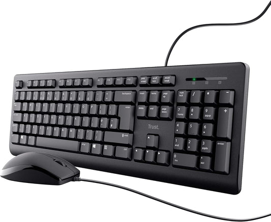 Trust Taro Wired Keyboard & Mouse Set – USB, Quiet, Spill-Proof, Full-Size – Black