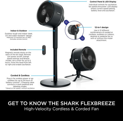 Shark FlexBreeze 12-in-1 High Velocity Cordless Fan – Portable, Quiet, Waterproof