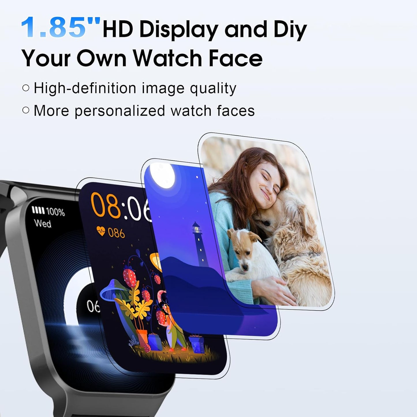 Smart Watch with Call Function, 1.85'' HD Fitness Tracker, Heart Rate & Sleep Monitor