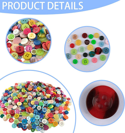 1000PCS Buttons for Crafts,Mixed Colours and Sizes Round Resin Buttons for Sewing,DIY Knitting,Handmade Crafts,Decorative Projects,Cardigans(4 Holes)