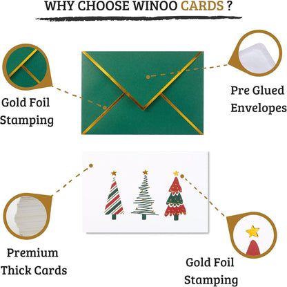 Heavy Duty Merry Christmas Cards Boxed with Envelopes - 20 PK - 4x6 Inches Assorted Christmas Cards with Envelopes Holiday Bulk Christmas Greeting Cards Cute