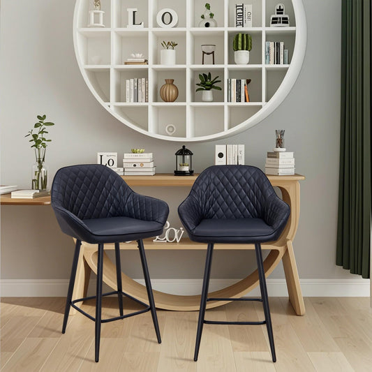 Faux Leather Bar Stools Modern Style with Armrests & Metal Legs for Kitchen Set of 2