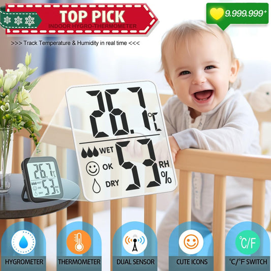 Antonki Digital Room Thermometer & Hygrometer – 2 Pack Indoor Temp Humidity Monitor
