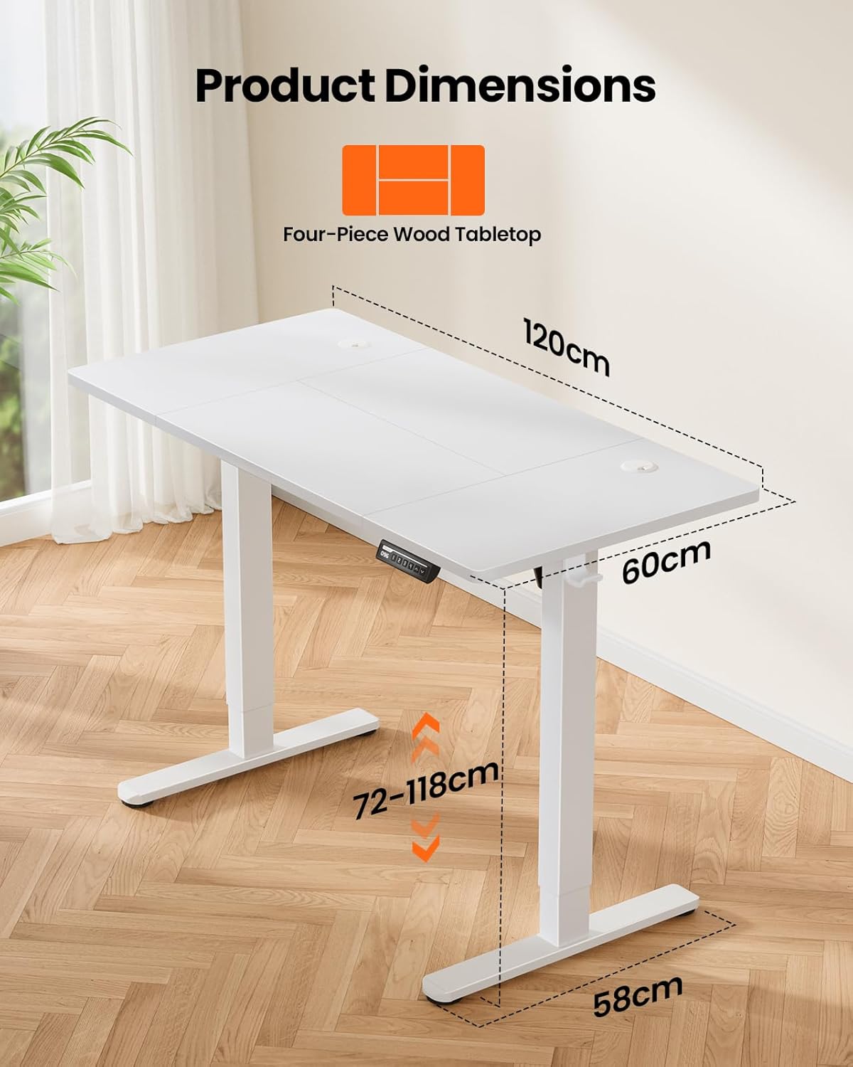 Electric Height Adjustable Standing Desk with 4 Memory, Smart Panel, Home Office