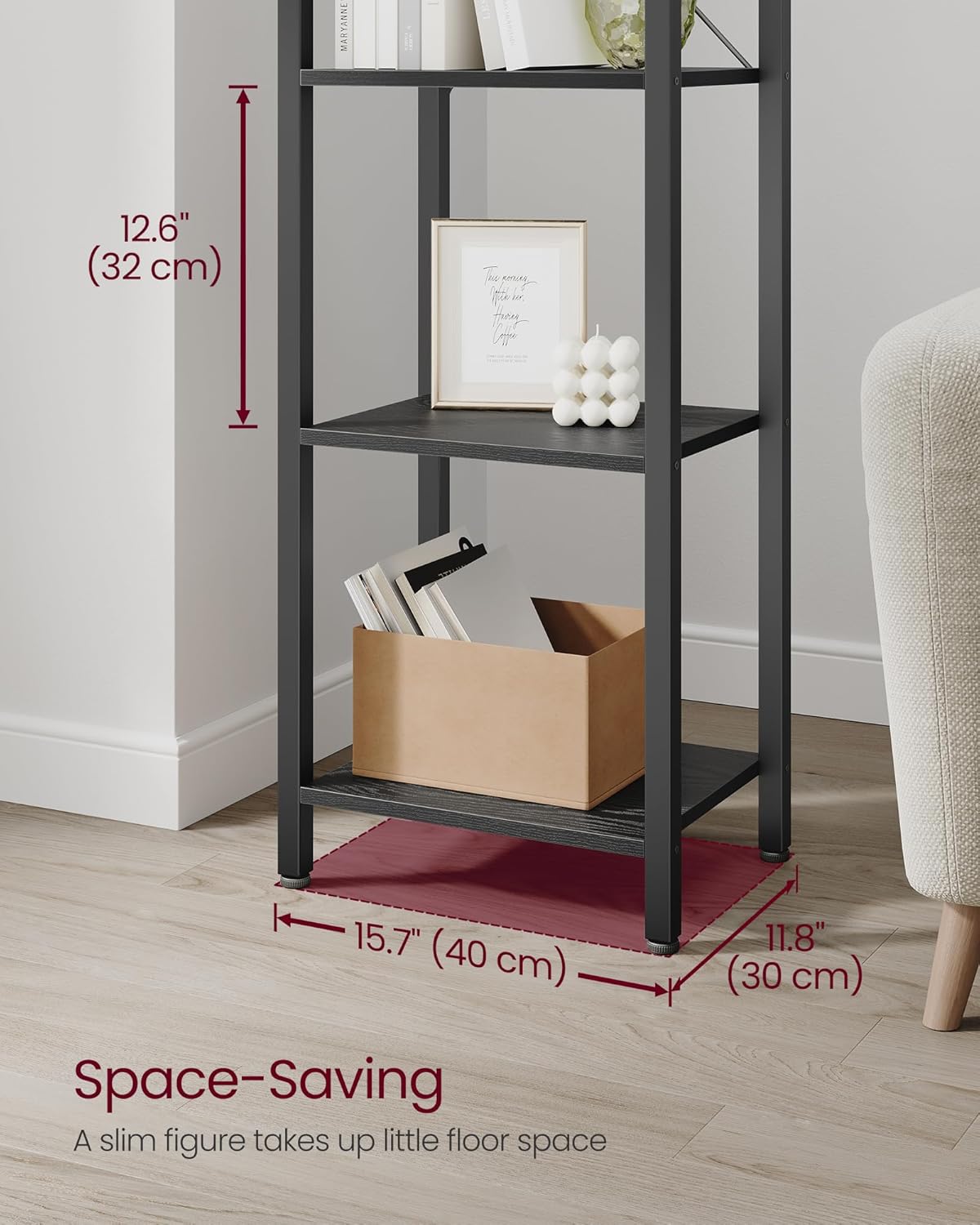 VASAGLE 6-Tier Industrial Bookshelf – Tall Ebony Black Metal Bookcase for Living Room, Office, Bedroom, Study – 30 x 40 x 187.5 cm
