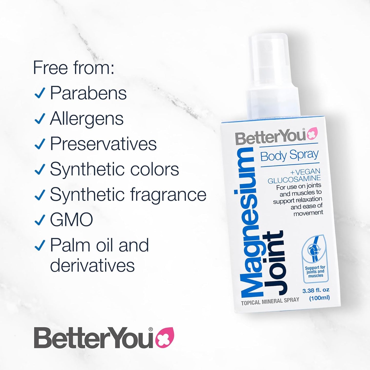 BetterYou Magnesium Joint Spray 100ml – Glucosamine for Muscle & Joint Relief