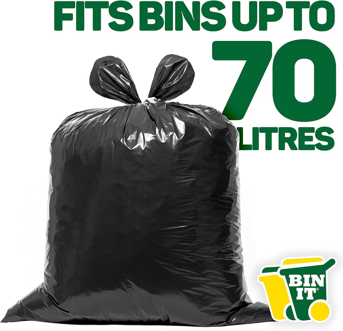 BIN IT 40x Heavy Duty 70L Bin Bags – Tear-Resistant, Flat Top, Recycled Liners