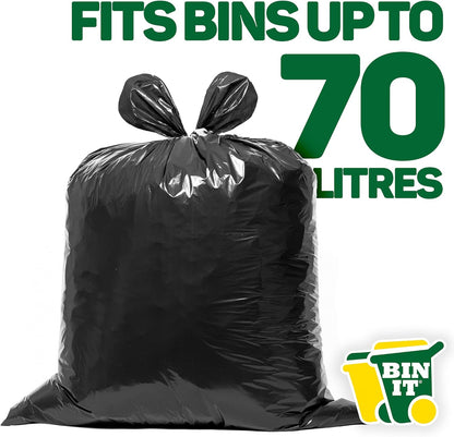 BIN IT 40x Heavy Duty 70L Bin Bags – Tear-Resistant, Flat Top, Recycled Liners