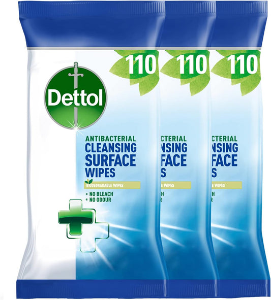 Dettol Antibacterial Surface Cleaning Wipes, 330 Wipes, Pack of 3 x 110