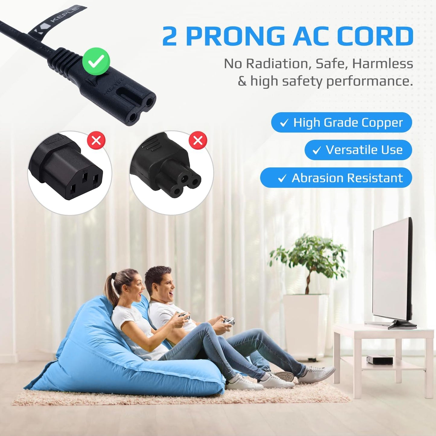 2-Pin Figure 8 Power Cable Lead 2m – PS4 PS5 Xbox TV Printer Laptop Charger UK Plug