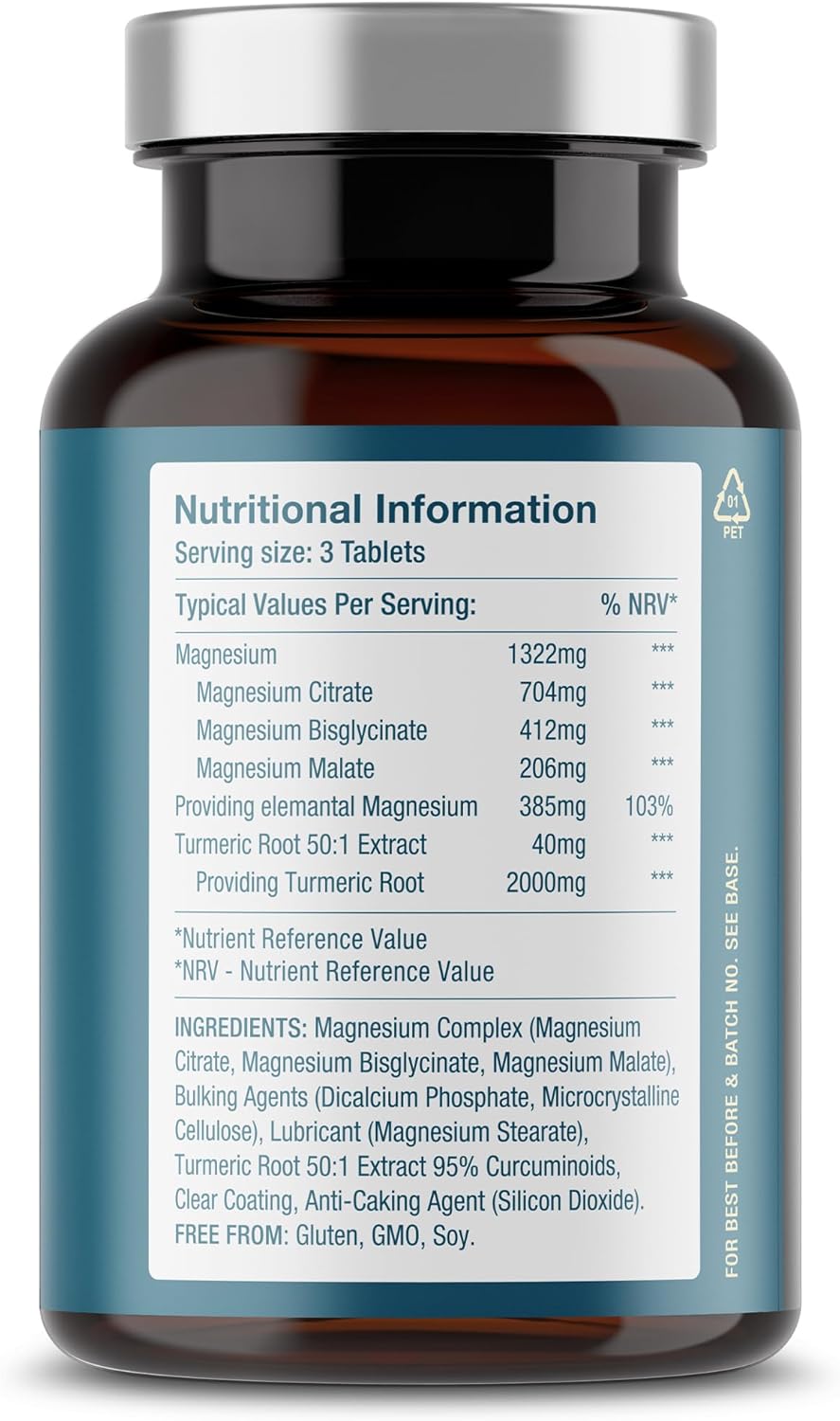 Magnesium Glycinate + Turmeric 4-in-1 | 1322mg Triple Blend | 90 Vegan Tablets UK