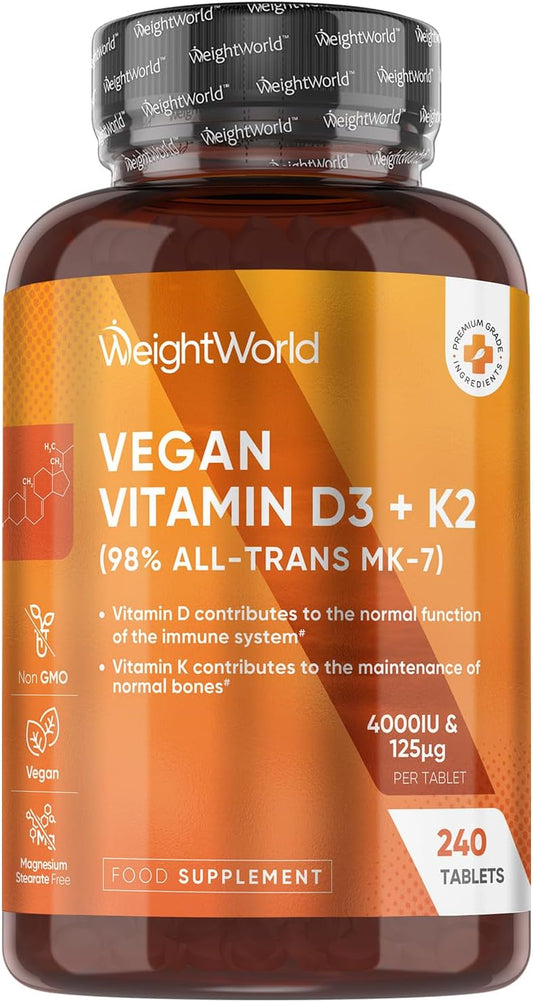 Vitamin D3 4000IU & K2 MK7 125mcg – 240 Tablets | 8-Month High Strength Supply