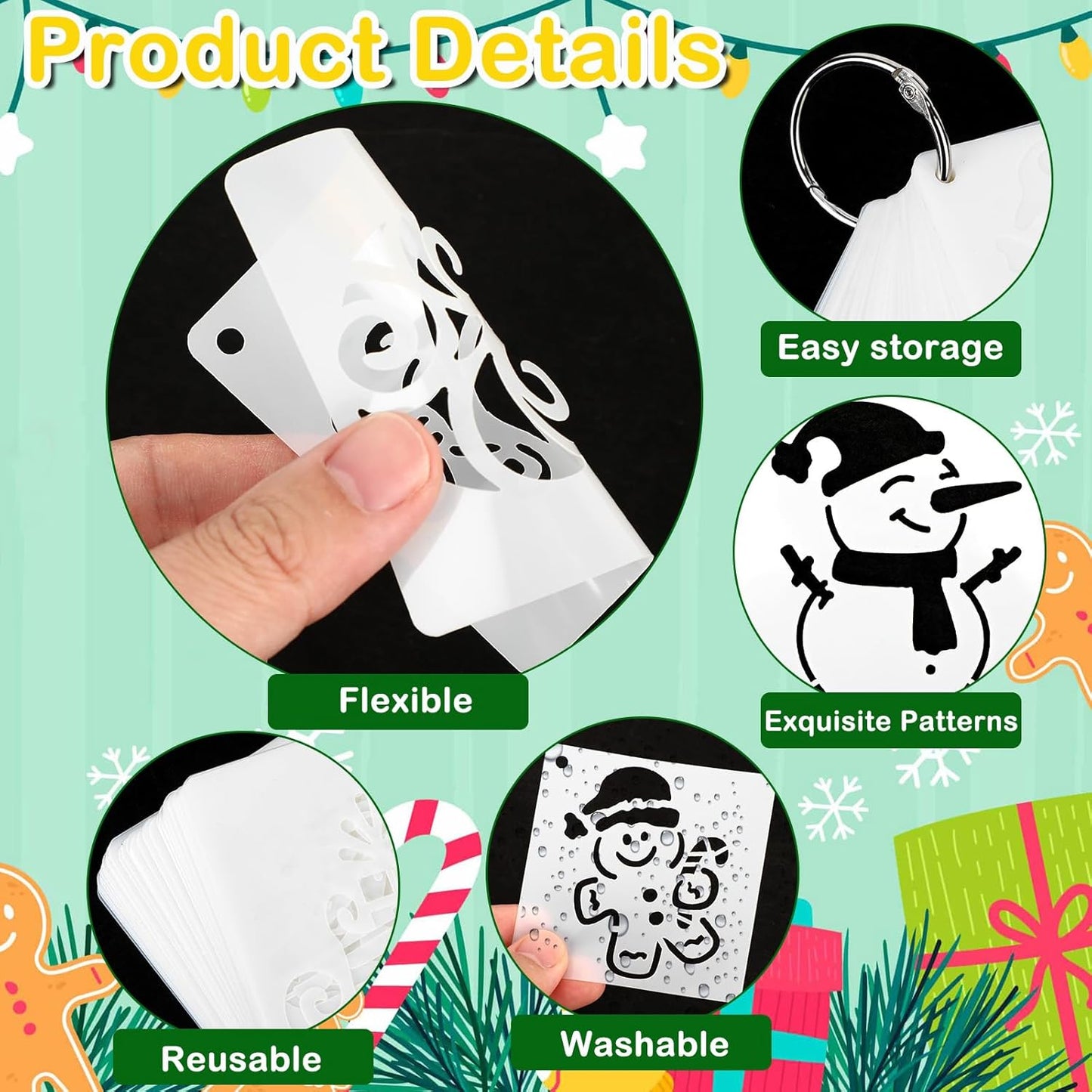 OOTSR 60pcs Christmas Stencils for Painting,3in Reusable Stencils for Crafts on Wood Wall Home Decor Santa Candy Sonwmen Craft Art Supplies