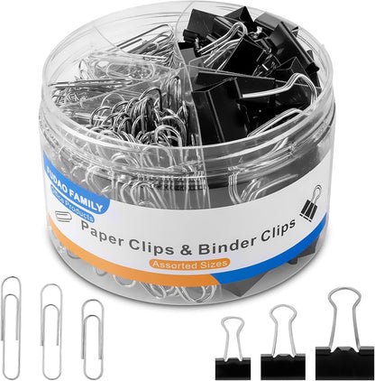 340 PCS Paper Clips Binder Clips, Silver Paper Clips Assorted Sizes 28mm 33mm 50mm, Foldback Clips Assorted Sizes 15mm 19mm 25mm, Black Bulldog Clips Assorted Sizes