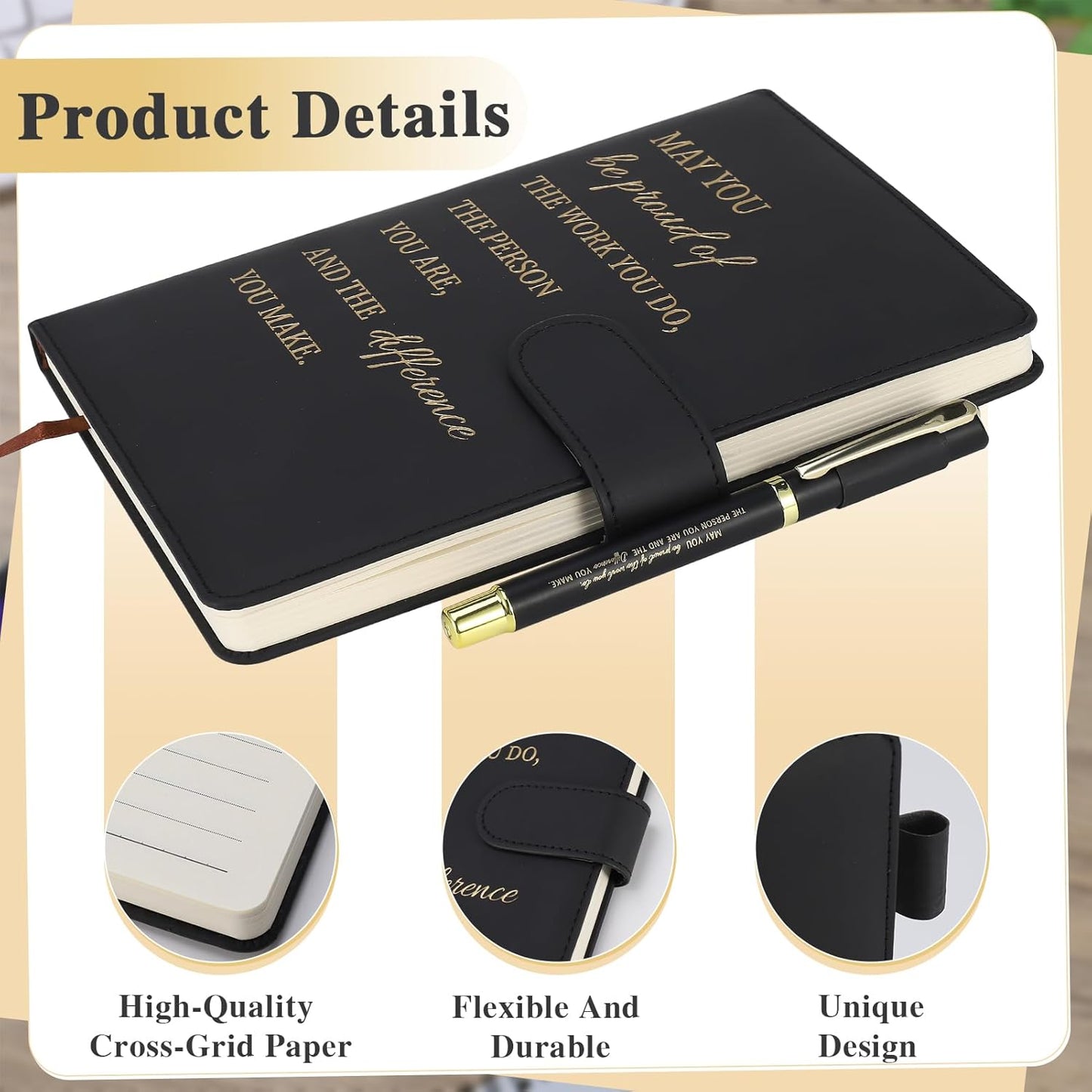 Thank You Gifts Employee Appreciation Gift Inspirational A5 Notebook Pen and Greeting Card Gift Set Friendship Leaving Gifts for Colleagues Women Men Coworker Nurse Teacher Employee (Black)