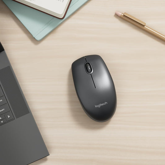 Logitech B100 Wired USB Mouse, 3-Buttons, Optical Tracking, Ambidextrous PC / Mac / Laptop - Black