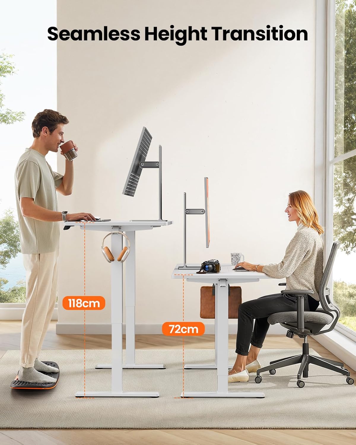 Electric Height Adjustable Standing Desk with 4 Memory, Smart Panel, Home Office