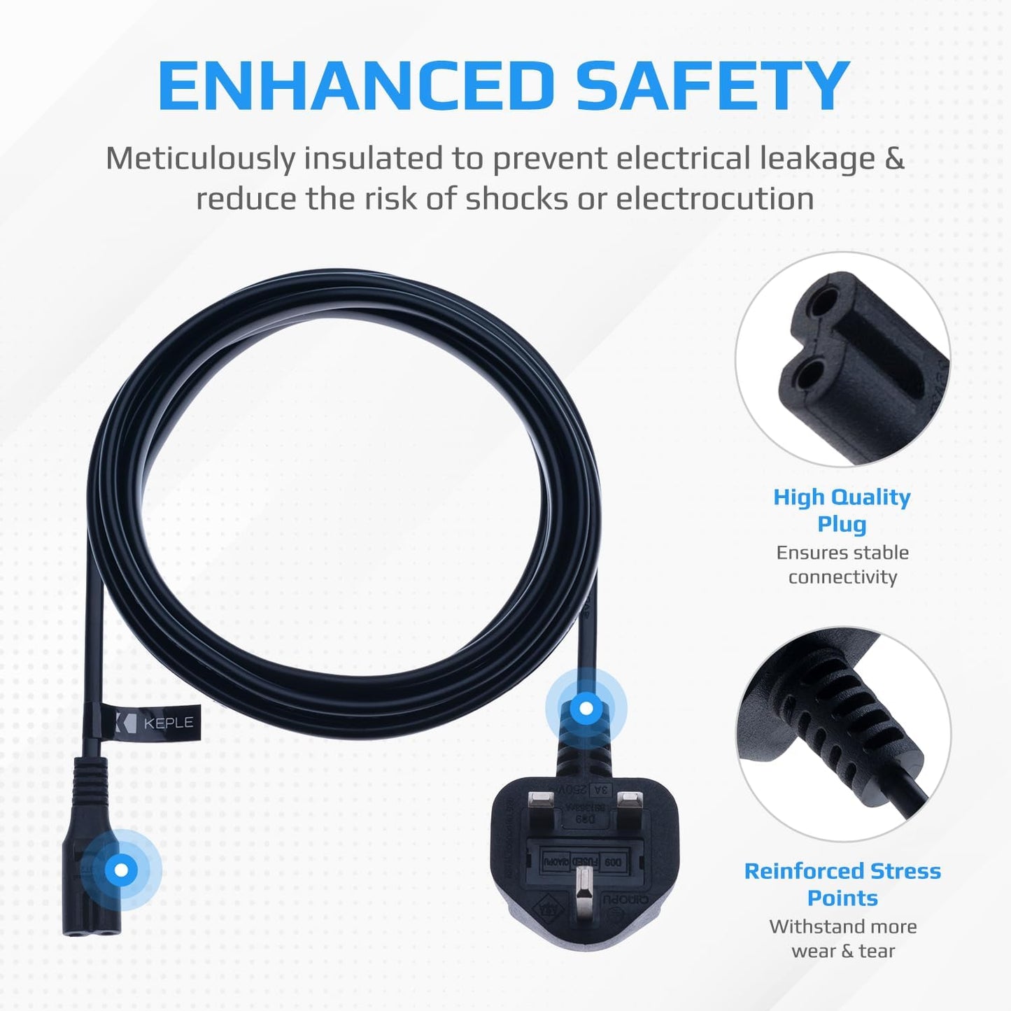 2-Pin Figure 8 Power Cable Lead 2m – PS4 PS5 Xbox TV Printer Laptop Charger UK Plug