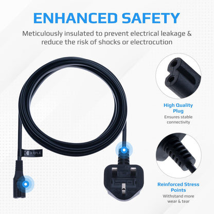 2-Pin Figure 8 Power Cable Lead 2m – PS4 PS5 Xbox TV Printer Laptop Charger UK Plug