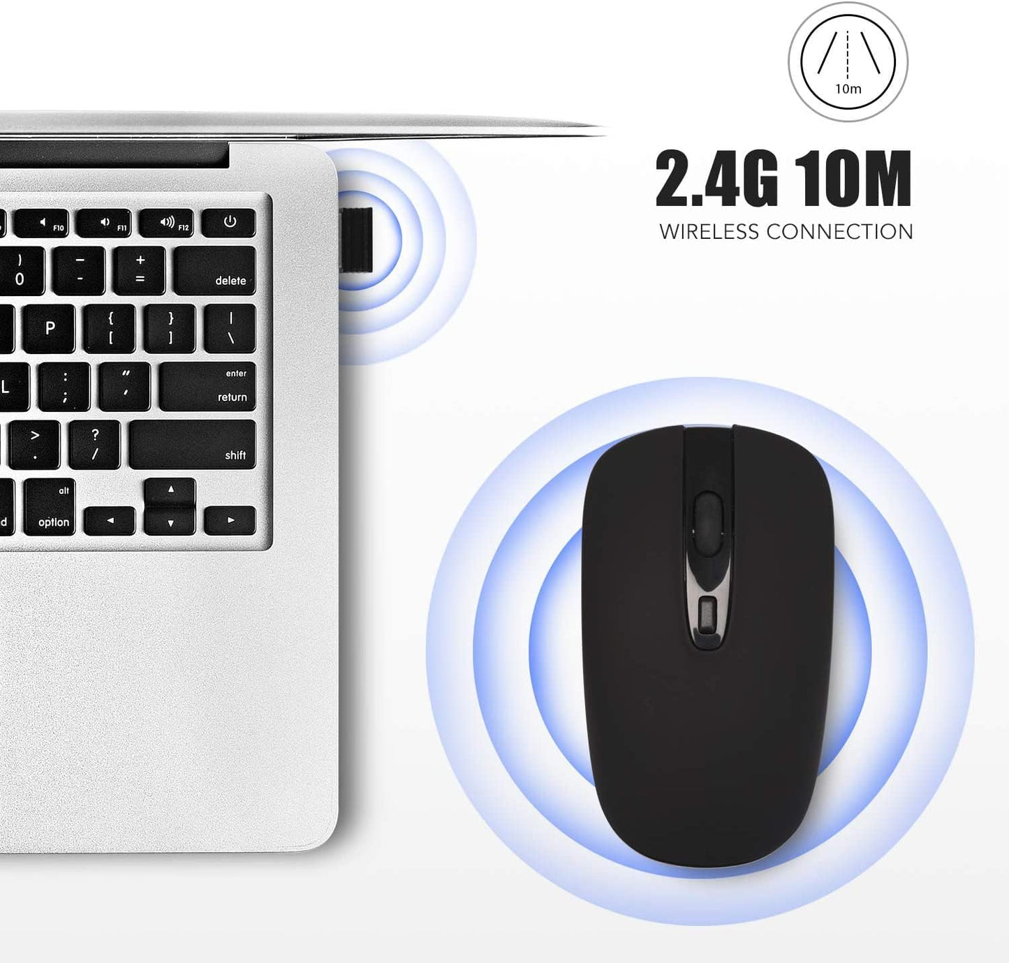 Wireless Mouse, 2.4G Slim Portable Wireless Mouse for Laptop Silent Mouse Ergonomic Cordless Design with USB Nano Receiver Compatible with PC Mac Computer Macbook Notebook (Black)