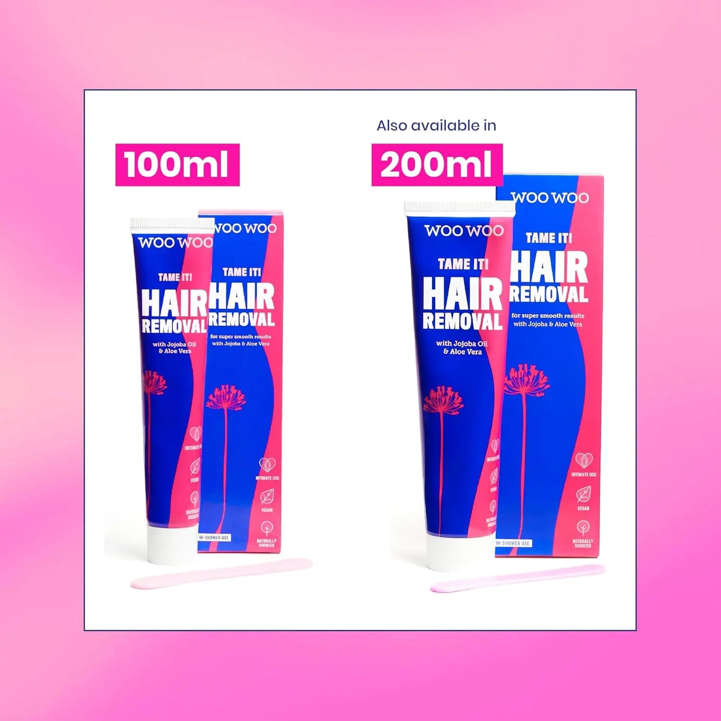 WooWoo Tame It! Natural Intimate Hair Removal Cream – Painless Vegan Depilatory for Sensitive Skin, Genitals, Bikini, Legs & Bum – Aloe Vera In-Shower Formula – 100ml