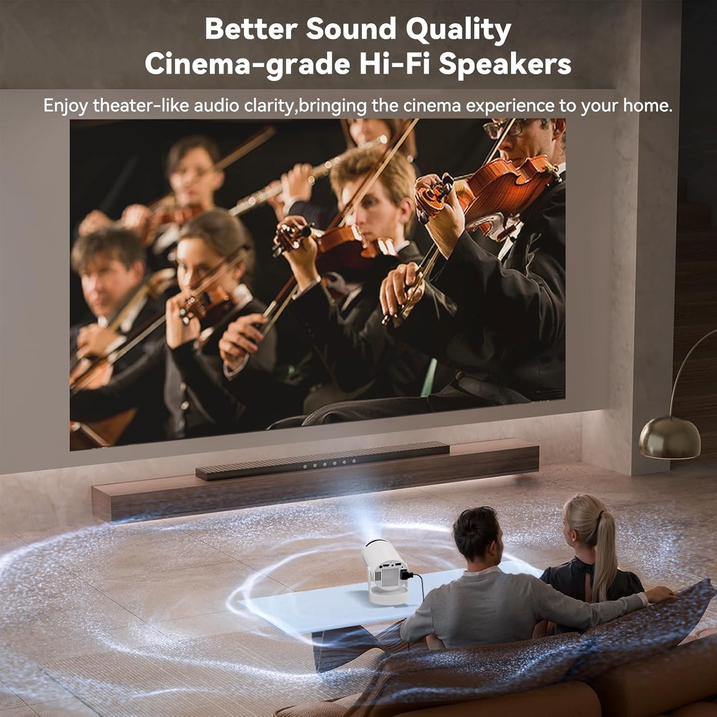 Portable Mini Projector with WiFi 6 & Bluetooth 5.0, 4K 1080P, 280 ANSI Lumens for Home & Outdoors