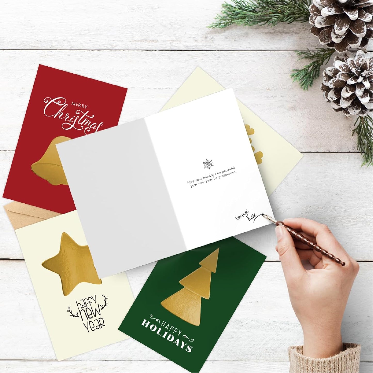 easykart labels Christmas Cards Set - 16 Foiling Holiday Cards with Envelopes – 4 Assorted Designs Boxed for Easy Storage - Bulk Greeting Cards - 4.5 x 6.75 Inch