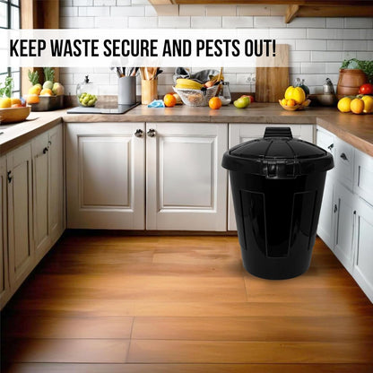 2-Pack Large 90L Black Garden Dustbin - Heavy Duty Plastic Waste Bin with Lid