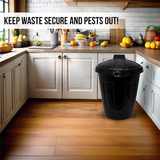 2-Pack Large 90L Black Garden Dustbin - Heavy Duty Plastic Waste Bin with Lid