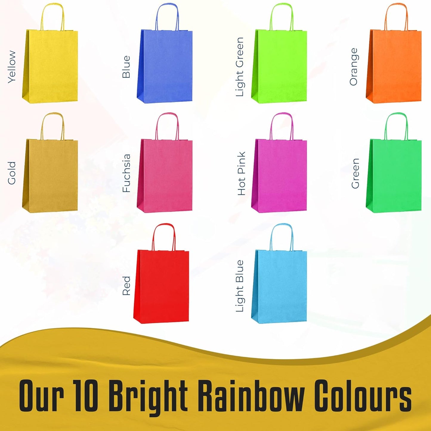 Thepaperbagstore 10 Rainbow Small Paper Bags with Twist Handles -18x22x8cm - Colourful Paper Gift Bags for Kids and Adults Parties, Birthdays, Weddings, Baby Showers, Hen Parties and Sweets